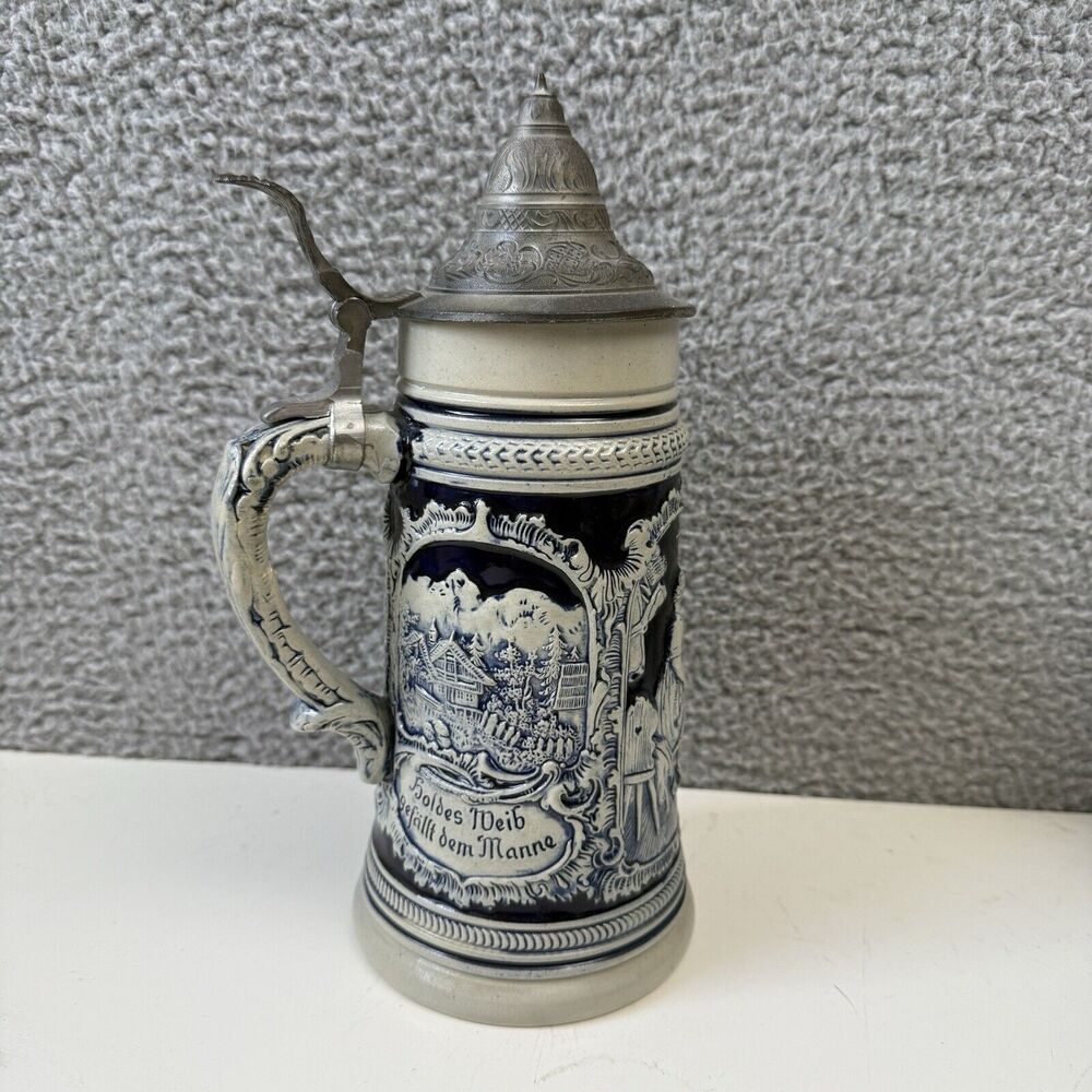Vintage German beer stein 1894 original modell Blue Vtg Gift Home Collectibles